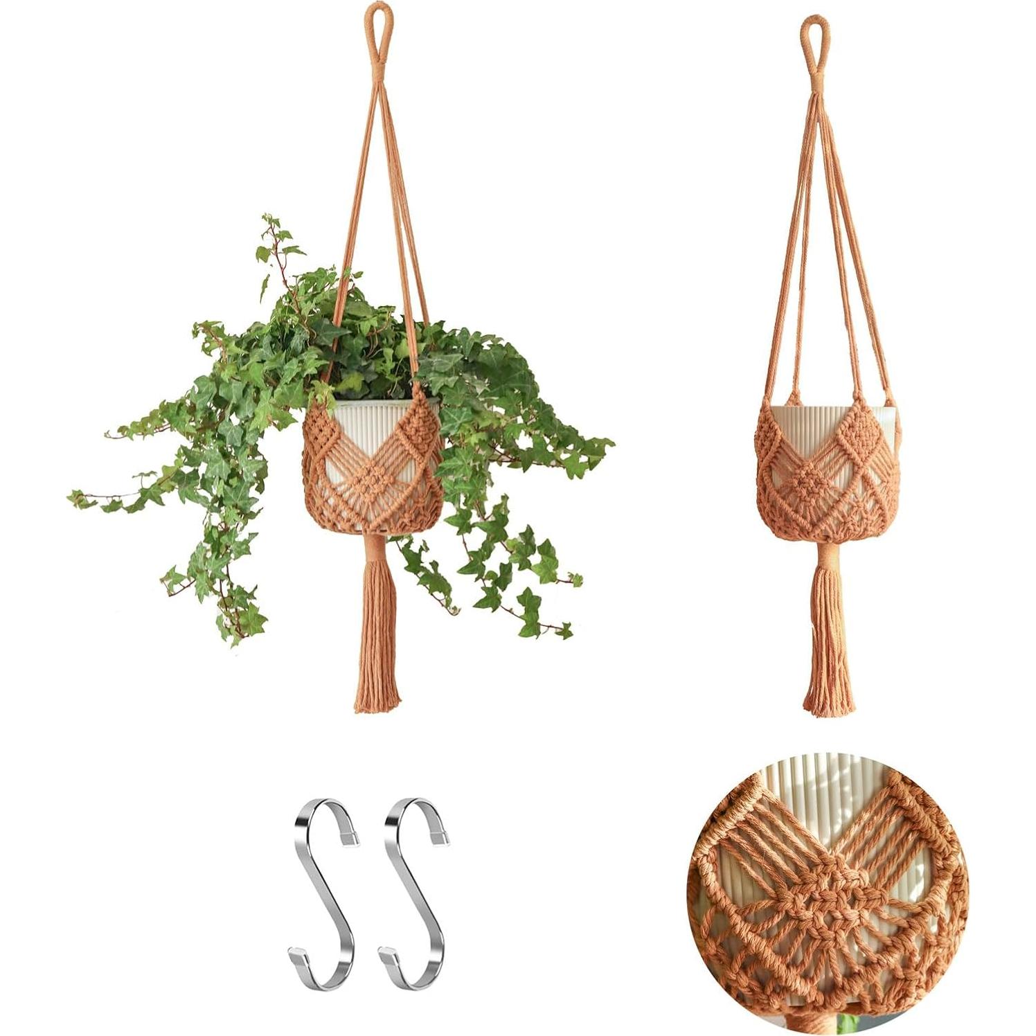 Colgador de Plantas de Macramé XINBOR 2 Piezas 89 cm Caramelo