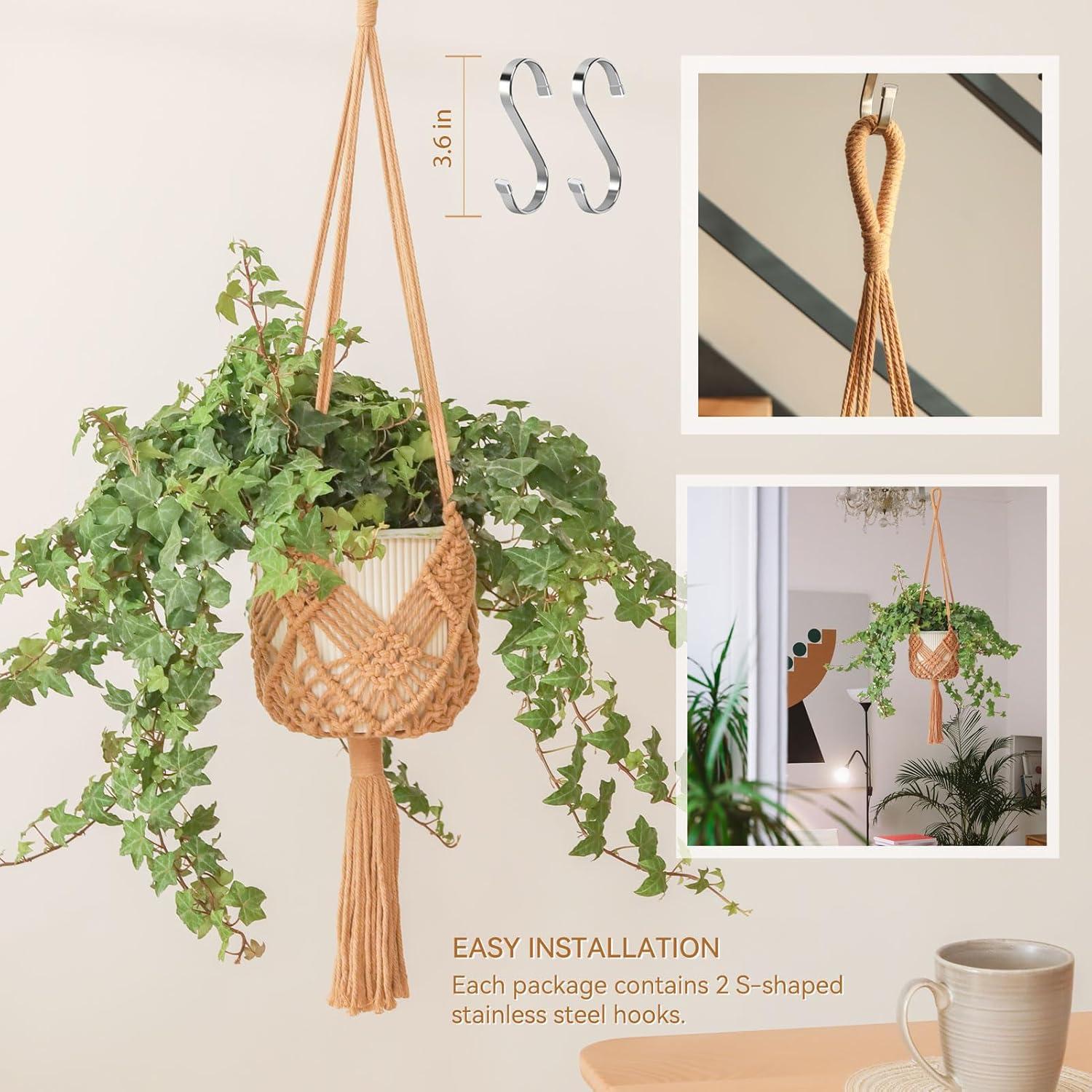Colgador de Plantas de Macramé XINBOR 2 Piezas 89 cm Caramelo