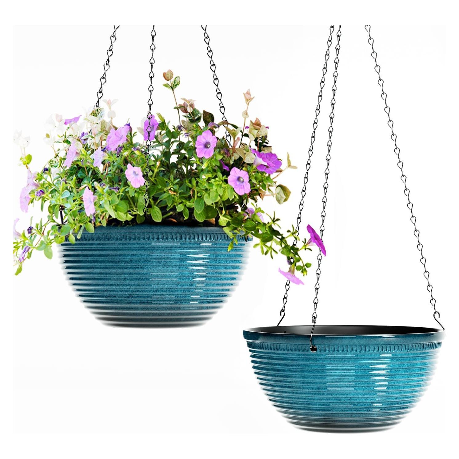 2 Macetas Colgantes Esmaltadas Vanslogreen 25.4 cm Azul
