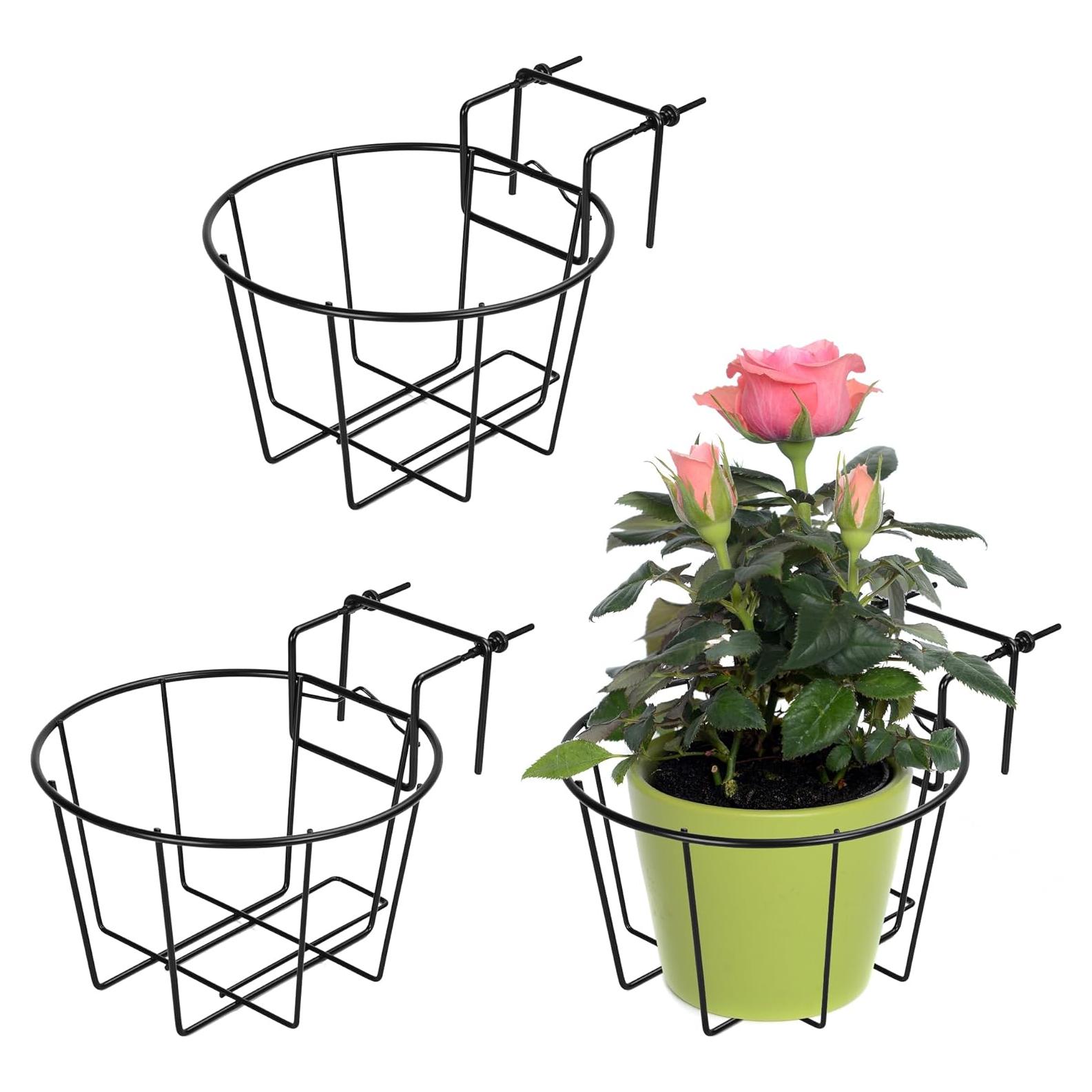 Macetero Colgante TQVAI de Barandilla 10" Negro Ajustable