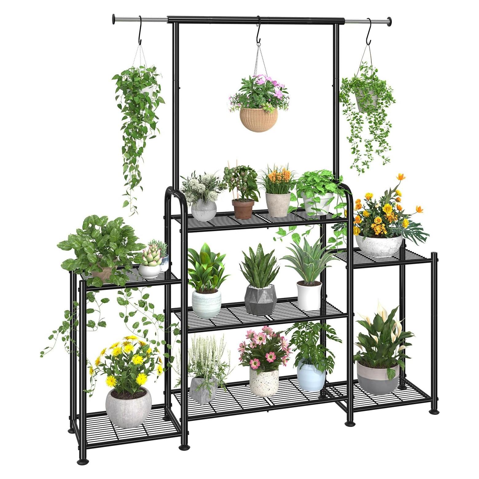 Soporte de Planta Tendencia Simple 3 Niveles Metal Negro