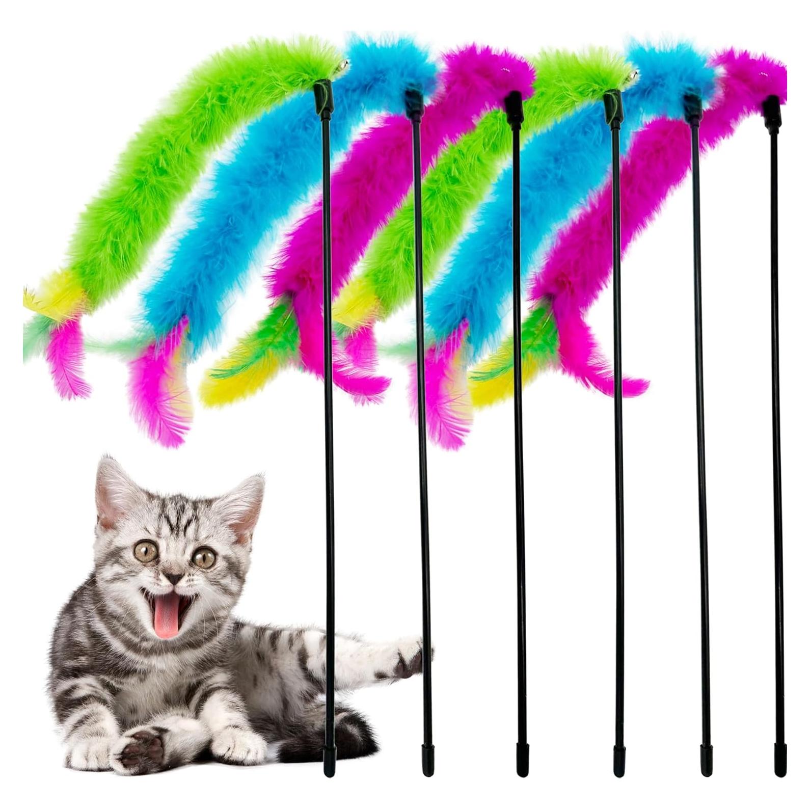 Juguetes de varita de plumas para gatos CATENEED - 6 piezas 40 cm