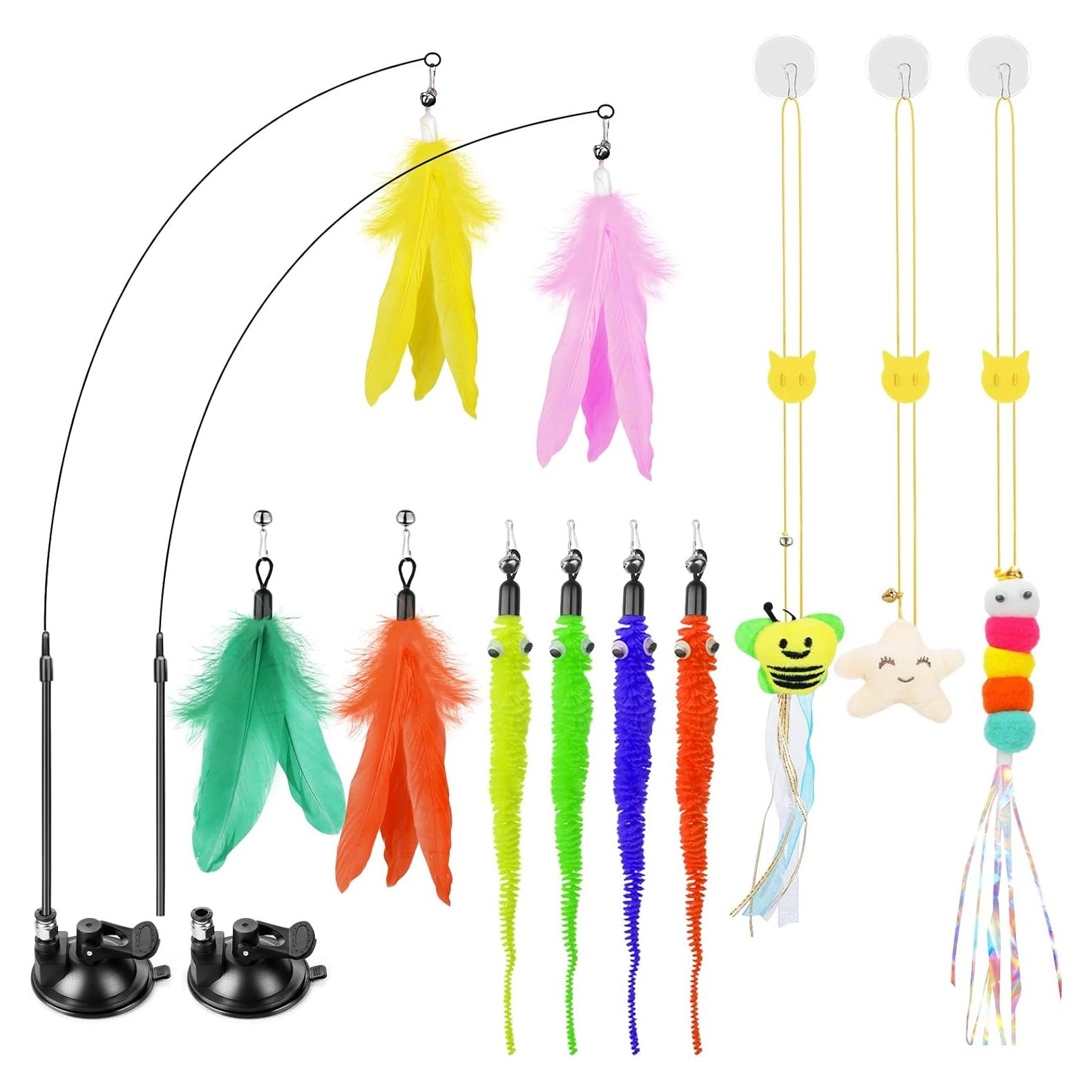 Juguete Interactivo para Gatos Sunshinetop con Ventosa y Plumas