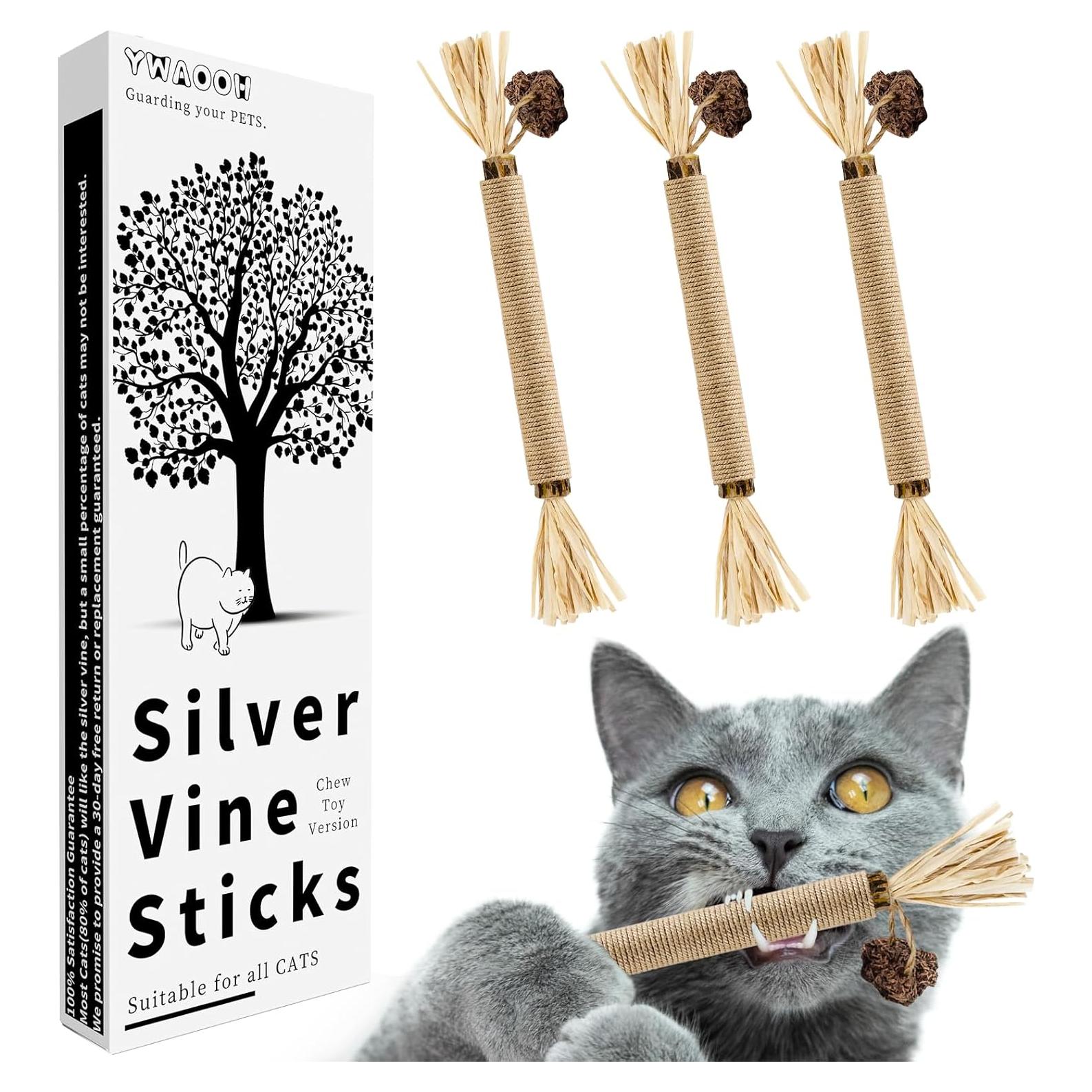 Paquete de 3 Palos de Silvervine YWAOOH para Gatos 100% Natural