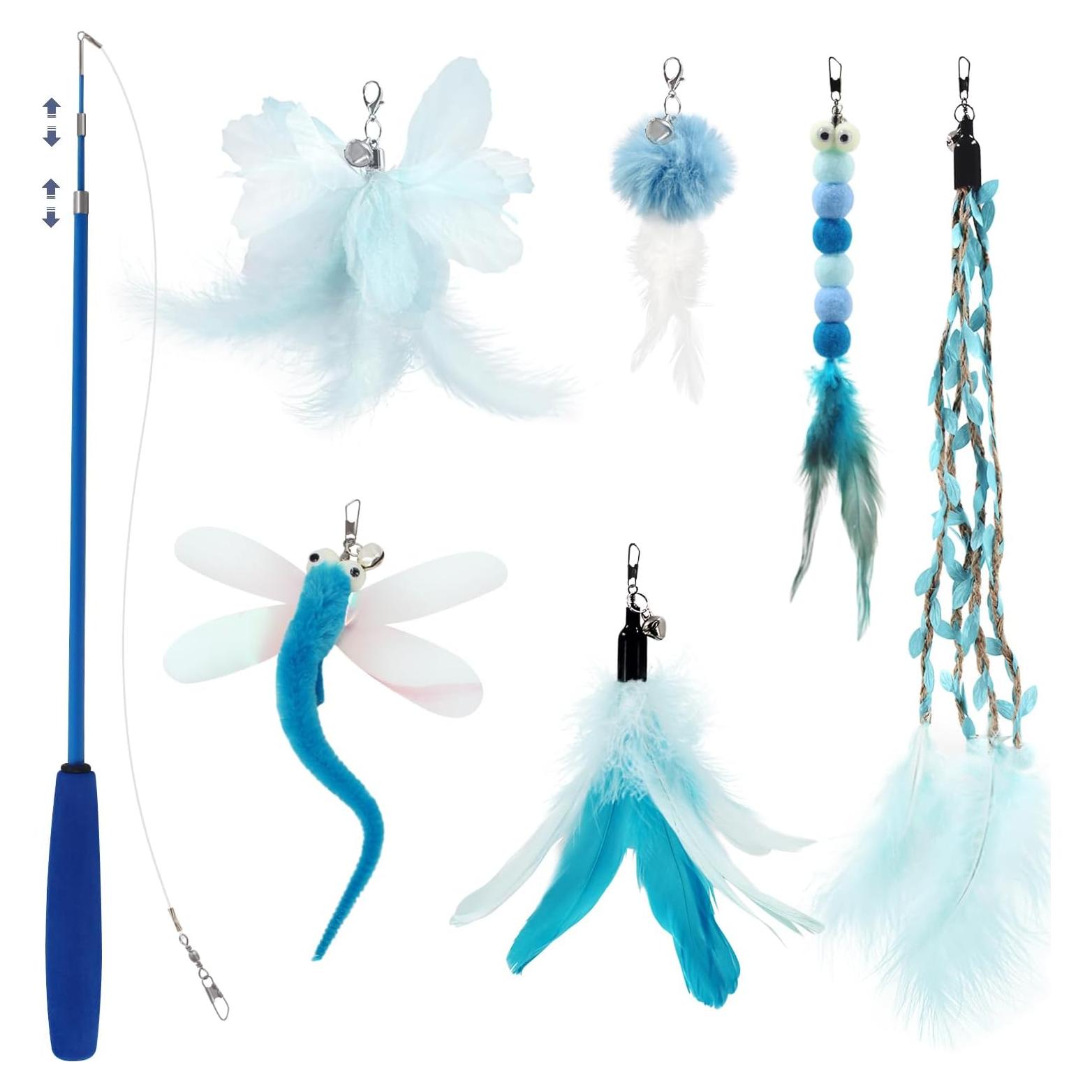 Juguete Interactivo para Gatos SONGWAY - Varita Retráctil y 6 Repuestos