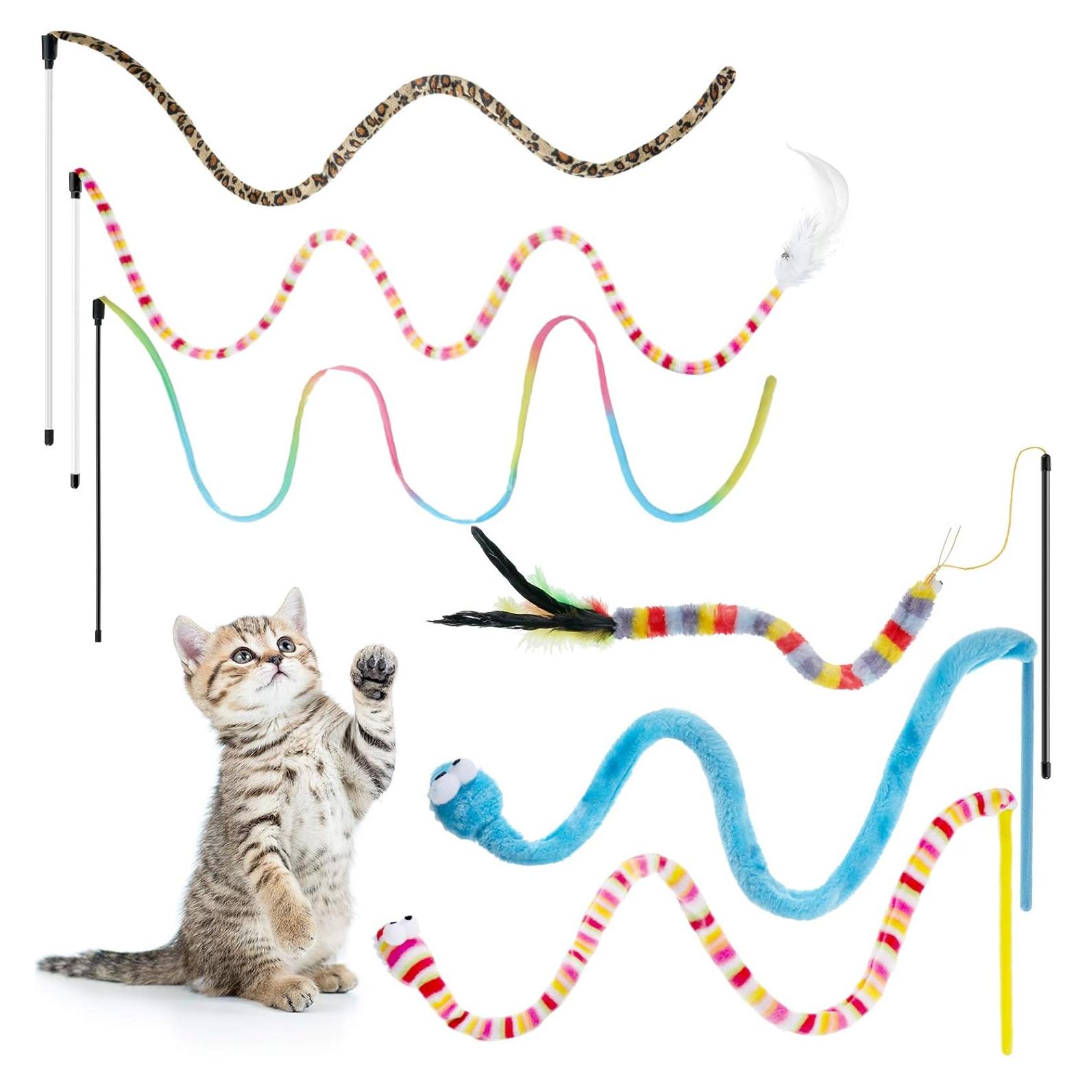 6 Juguetes Interactivos para Gatos Varitas con Pluma y Campana