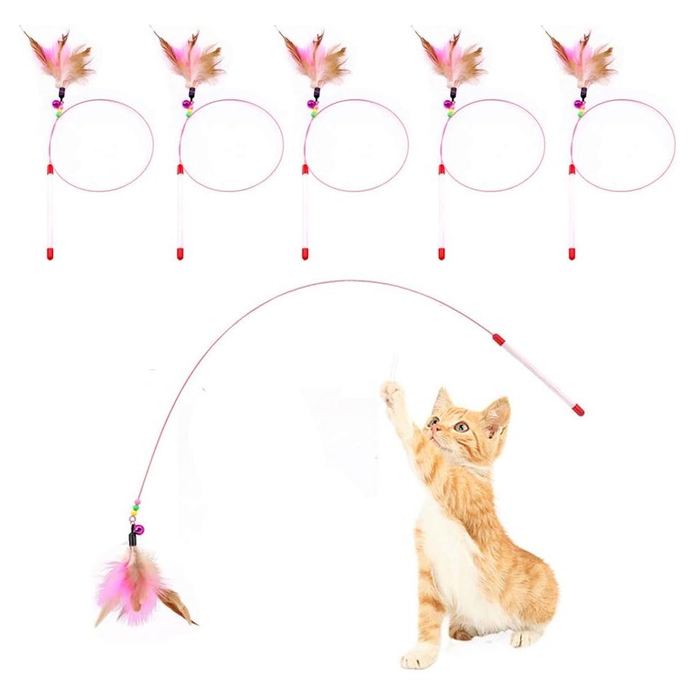 Varita de Juguetes para Gatos Sanpink - 5 Plumas Naturales