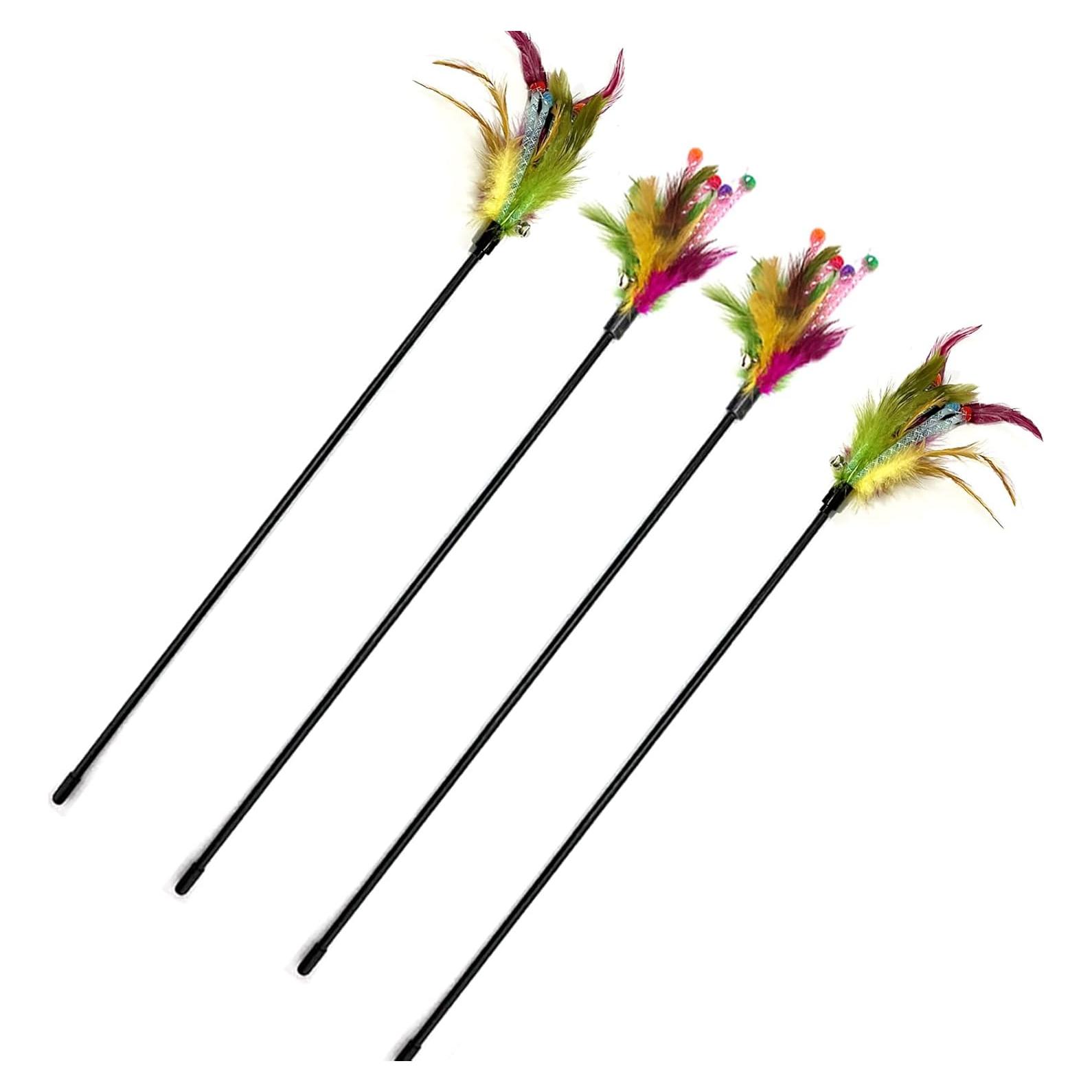 Varitas Interactivas para Gatos IUHKBH 4 Pcs con Plumas 40 cm