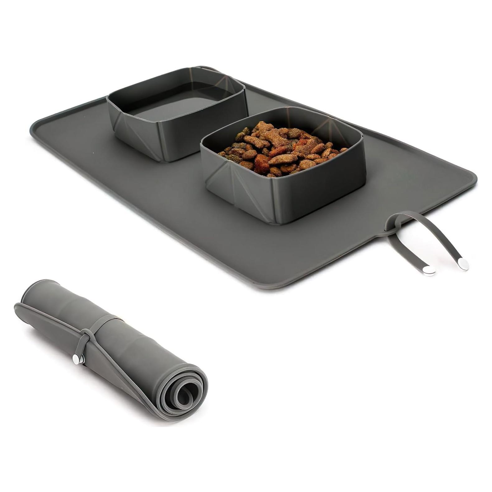 Comedero Plegable para Mascotas Silicona 2 en 1 con Lazos