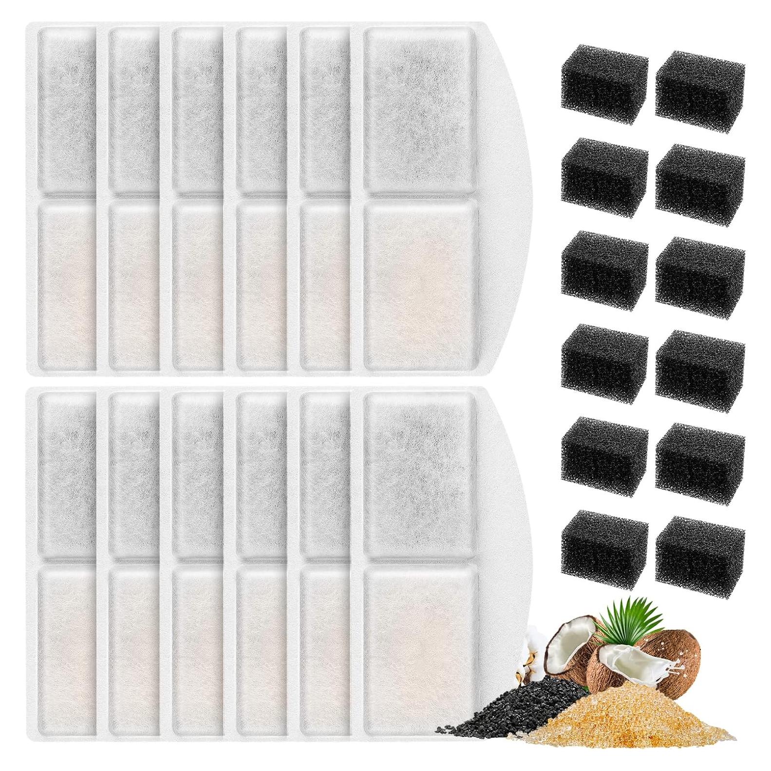 Paquete de 12 Filtros y 12 Esponjas para Fuente de Agua MyfatBOSS