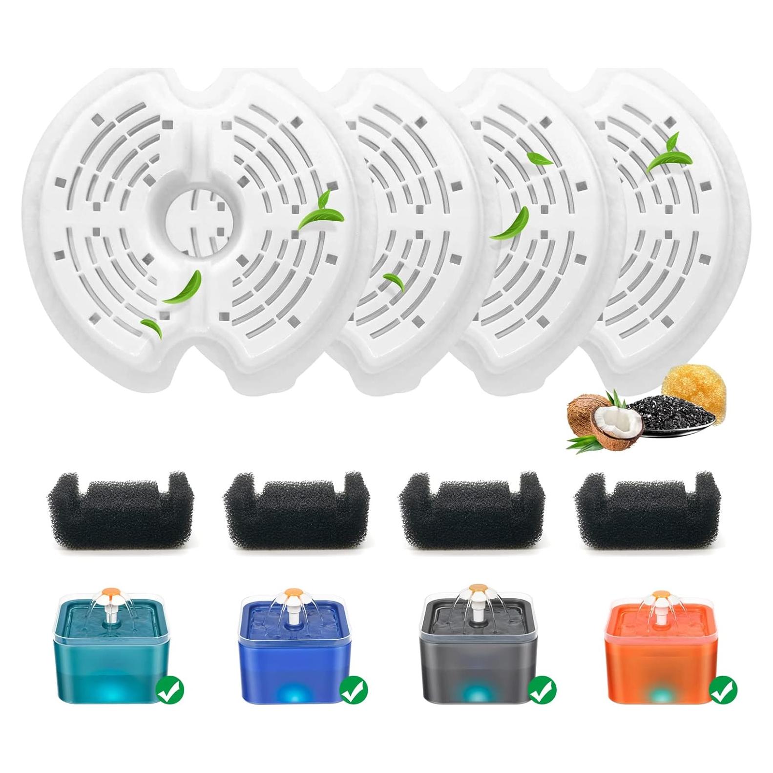 Paquete de 4 Filtros y 4 Esponjas para Fuente de Agua Gatos