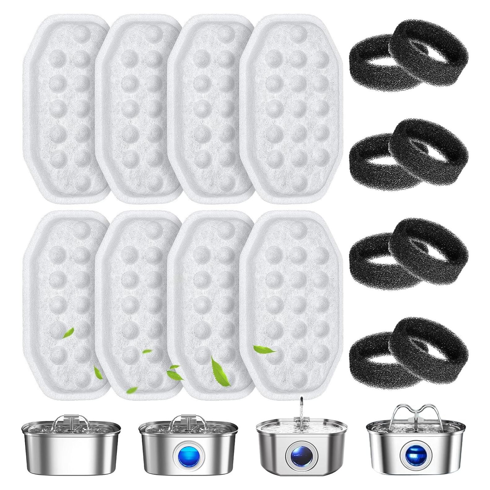 16 Filtros y Esponjas para Fuente de Agua Mascotas WEIKEY 3.2L