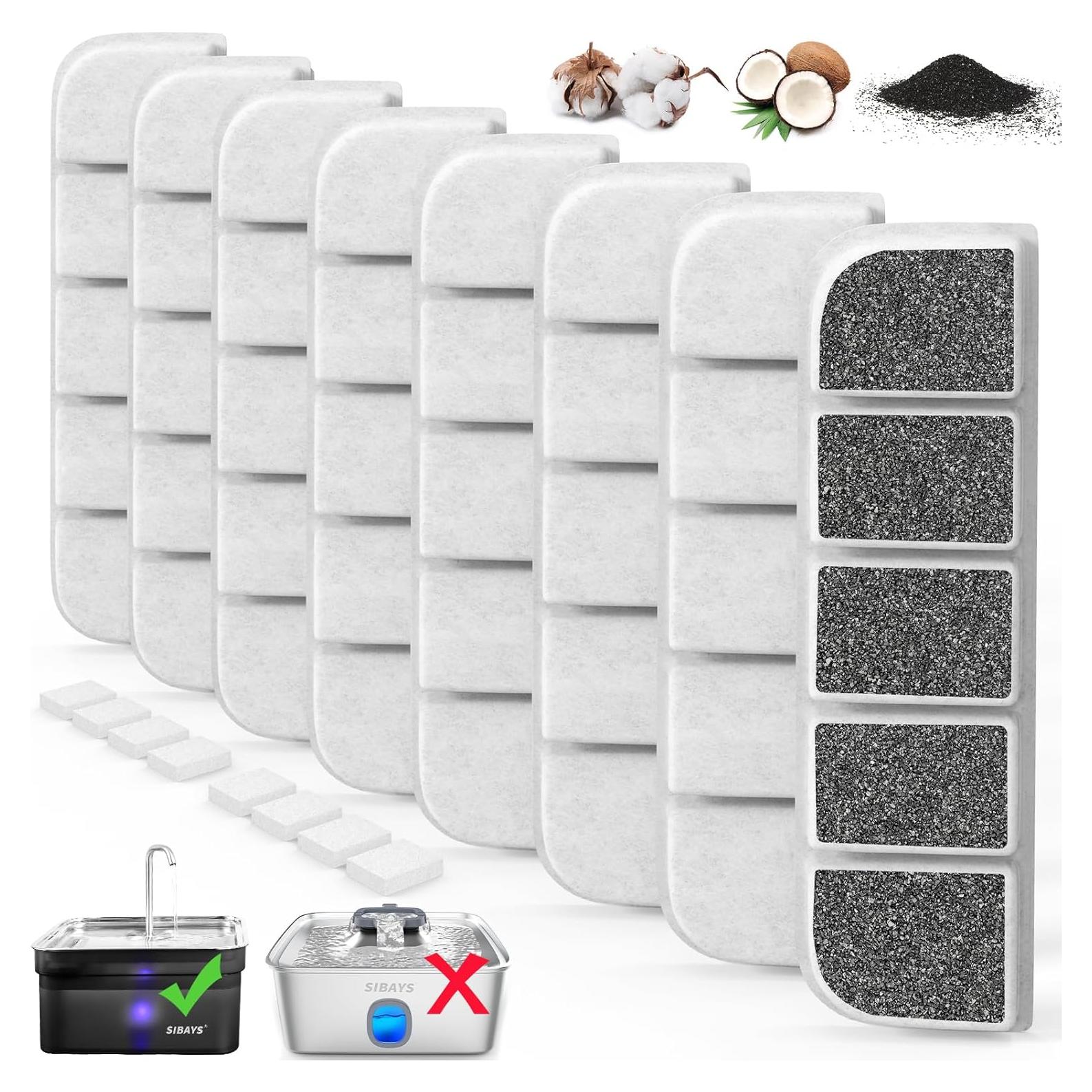 Paquete de 8 Filtros y 8 Esponjas SIBAYS para Fuente de Agua