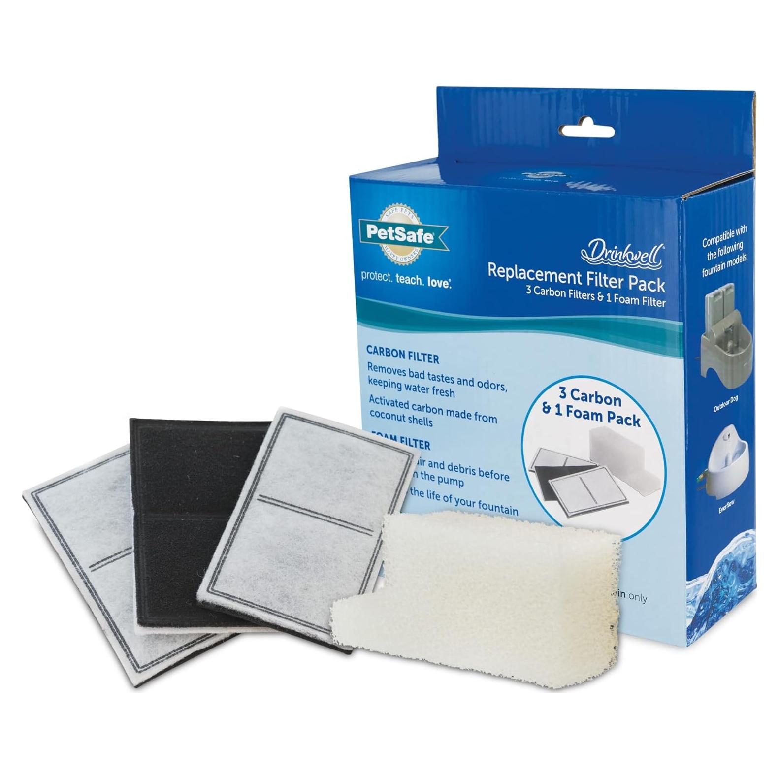 Filtros de Reemplazo PetSafe Drinkwell para Fuente de Agua - 3 Carbón + 1 Espuma
