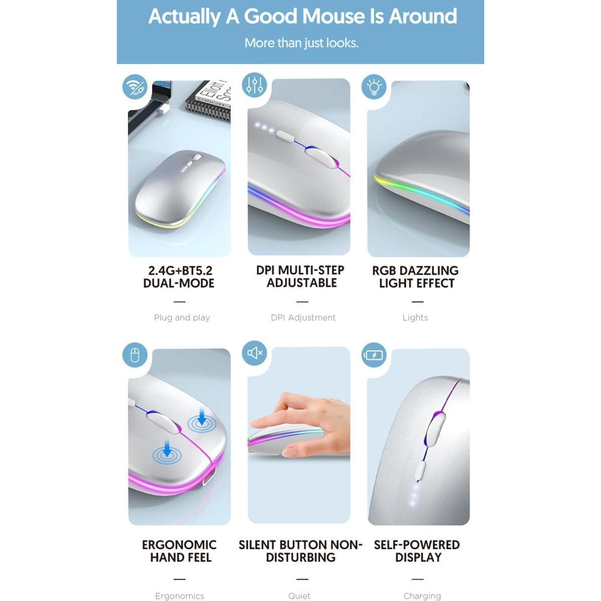 Ratón Inalámbrico Bluetooth Recargable Lakko WBA11 Plata