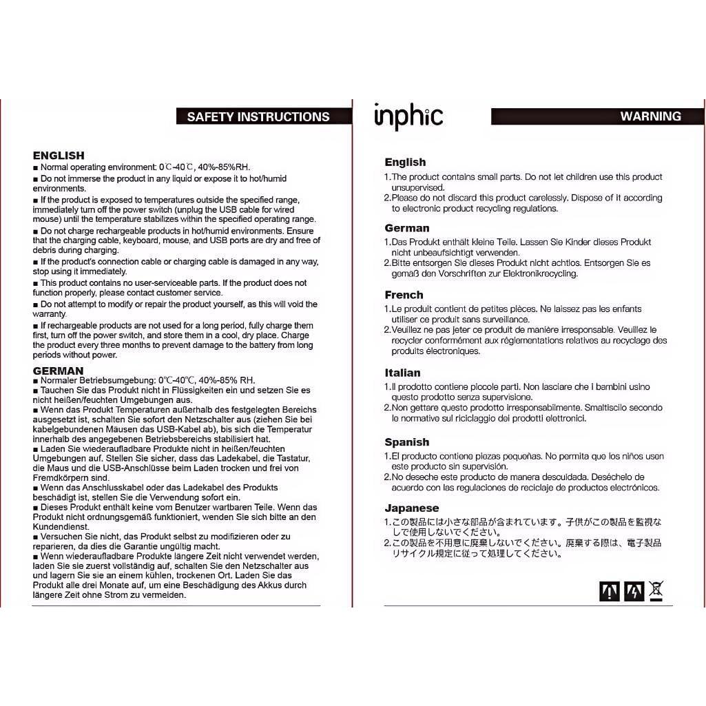 Ratón Inalámbrico INPHIC A9 Explorer RGB 2400 DPI Carga Tipo-C