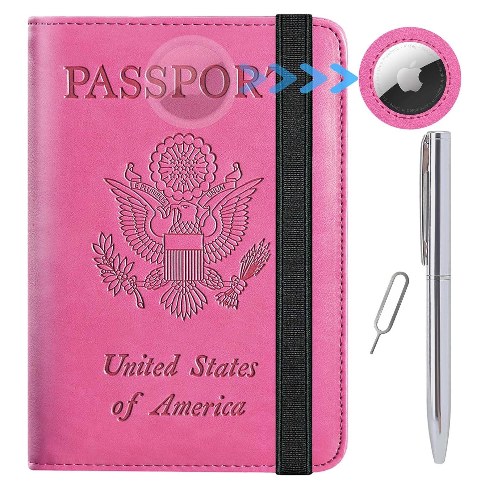 Funda de Pasaporte PASCACOO Rosa con Bloqueo RFID y Airtag