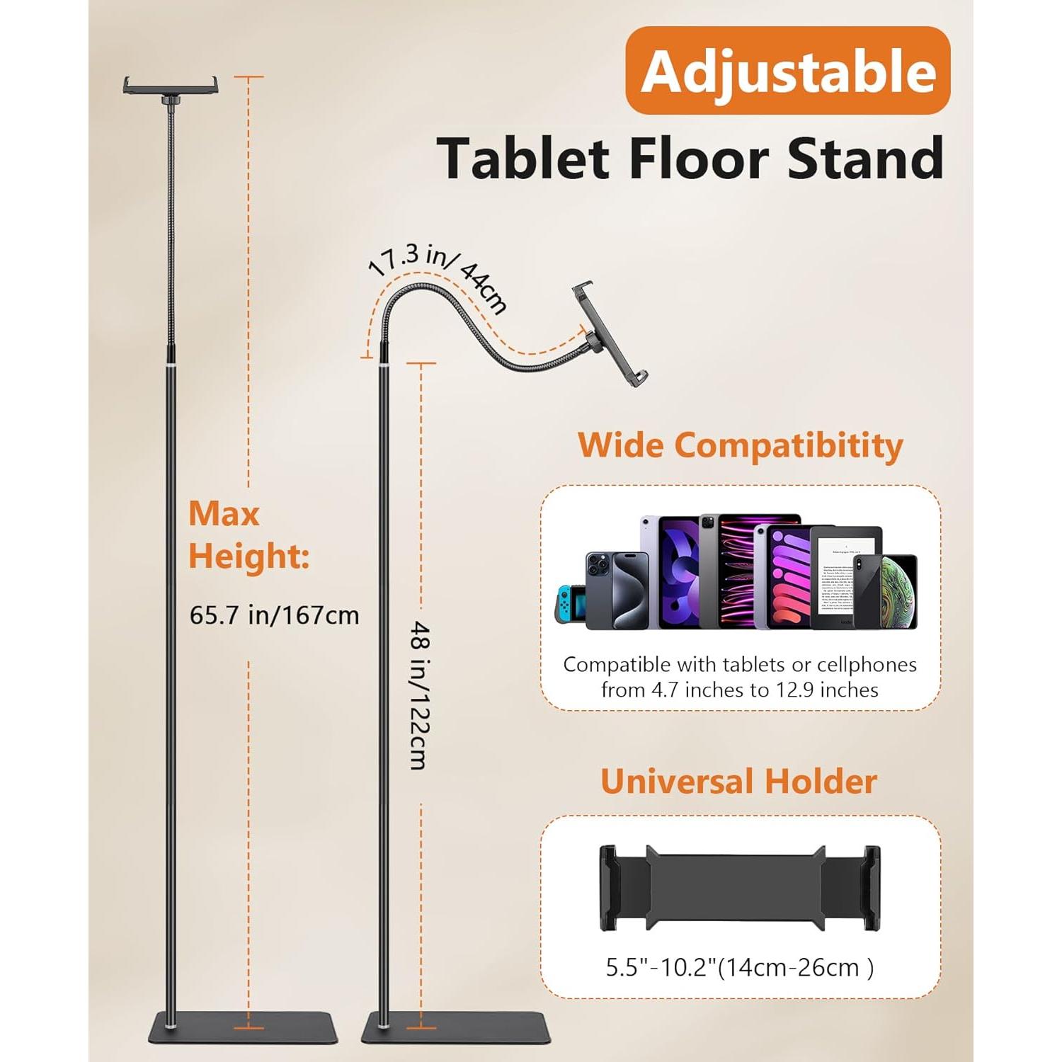 Soporte de Piso Ajustable Evekea para iPad y Tabletas 44.96-167.64 cm