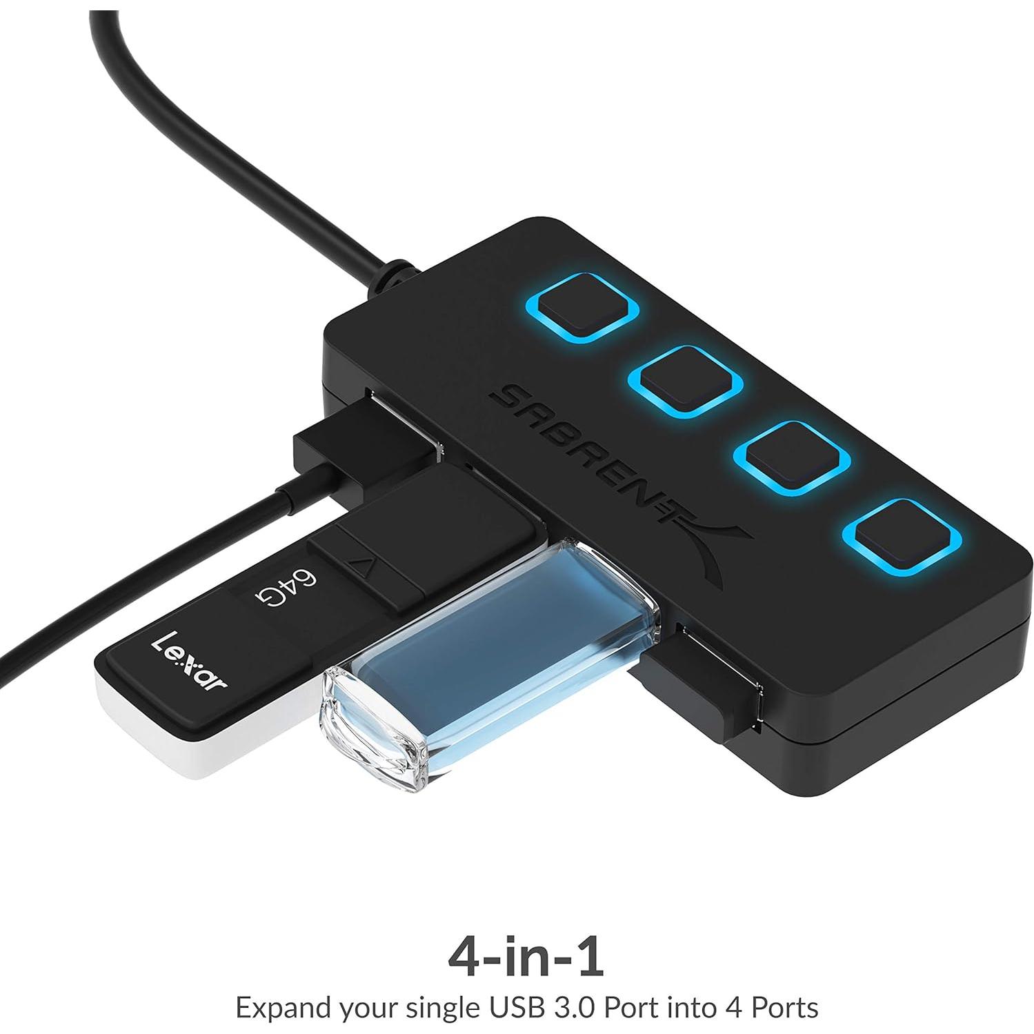 Hub USB 3.0 Sabrent HB-UM43 de 4 Puertos con Interruptores