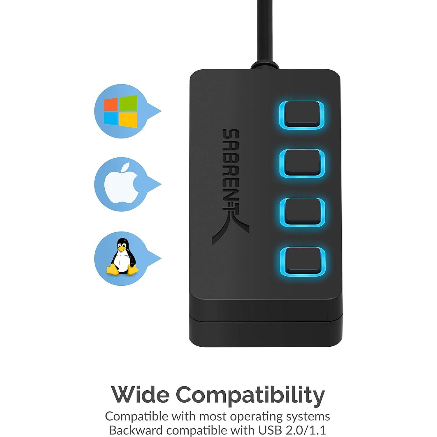 Hub USB 3.0 Sabrent HB-UM43 de 4 Puertos con Interruptores