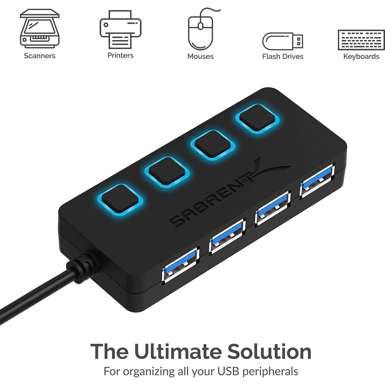 Hub USB 3.0 Sabrent HB-UM43 de 4 Puertos con Interruptores