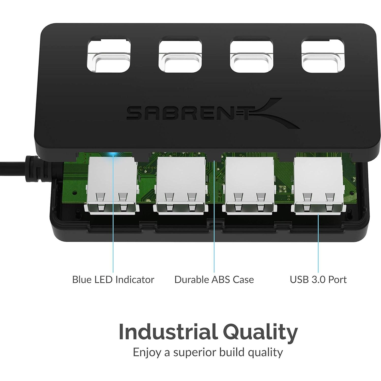 Hub USB 3.0 Sabrent HB-UM43 de 4 Puertos con Interruptores
