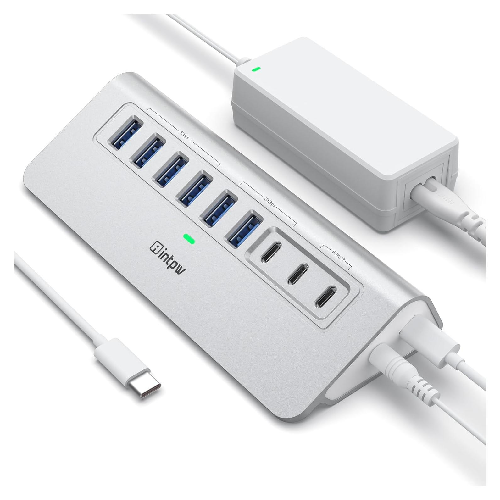 Hub USB 3.2 Alimentado INTPW 9 Puertos 10Gbps Carga PD 45W