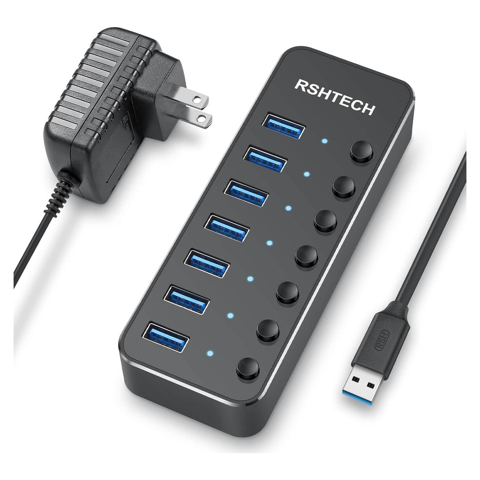 Hub USB 3.0 RSHTECH de 7 Puertos Alimentado con Interruptores