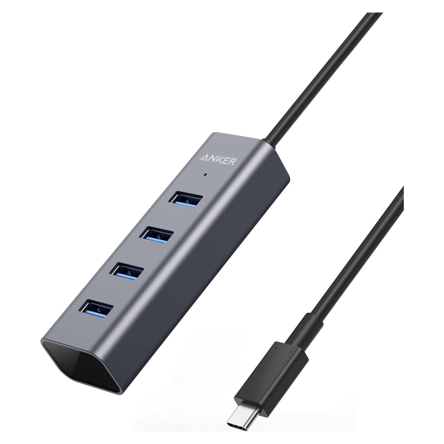 Hub USB-C Anker 4 Puertos USB 3.0 Aluminio Gris Espacial
