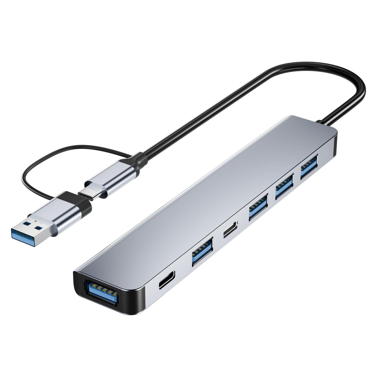 Hub USB C 7 en 1 BERLAT Aluminio con 5 Puertos USB