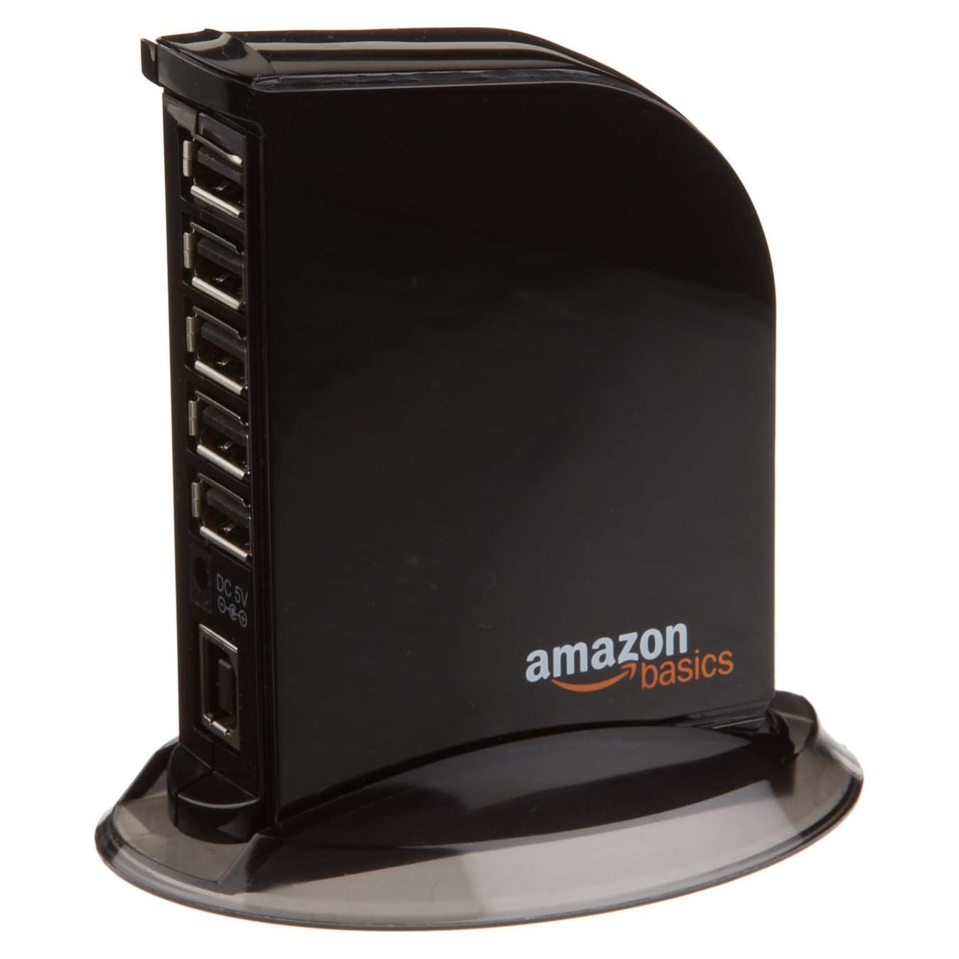 Hub USB 2.0 Amazon Basics de 7 Puertos con Adaptador 5V/4A