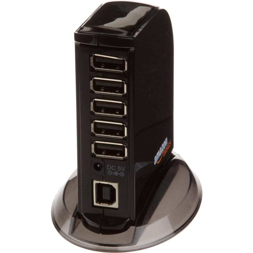 Hub USB 2.0 Amazon Basics de 7 Puertos con Adaptador 5V/4A