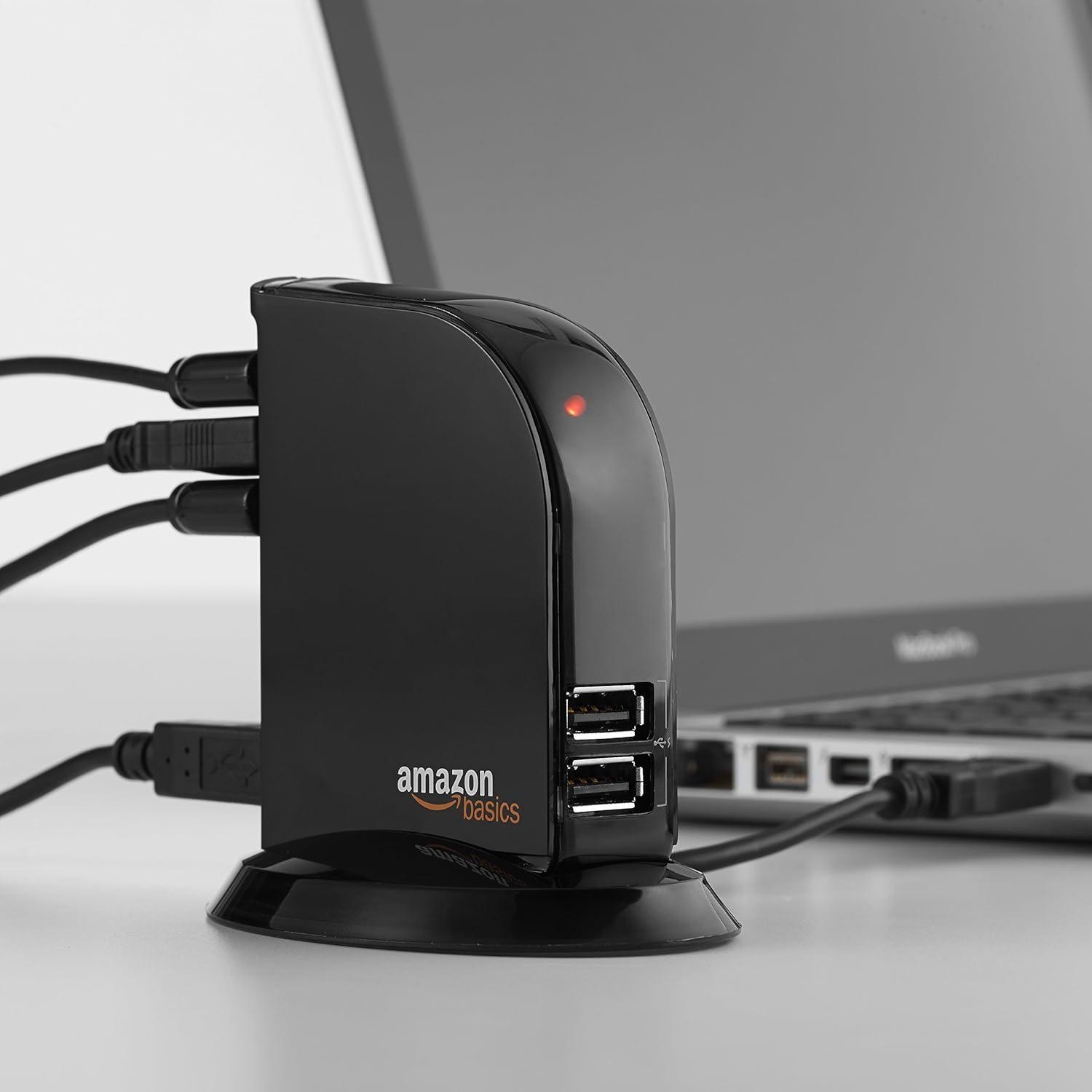 Hub USB 2.0 Amazon Basics de 7 Puertos con Adaptador 5V/4A