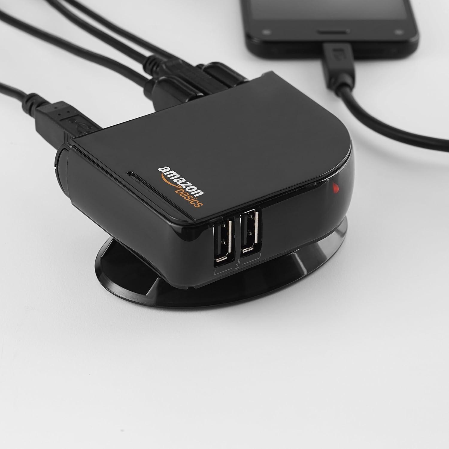 Hub USB 2.0 Amazon Basics de 7 Puertos con Adaptador 5V/4A