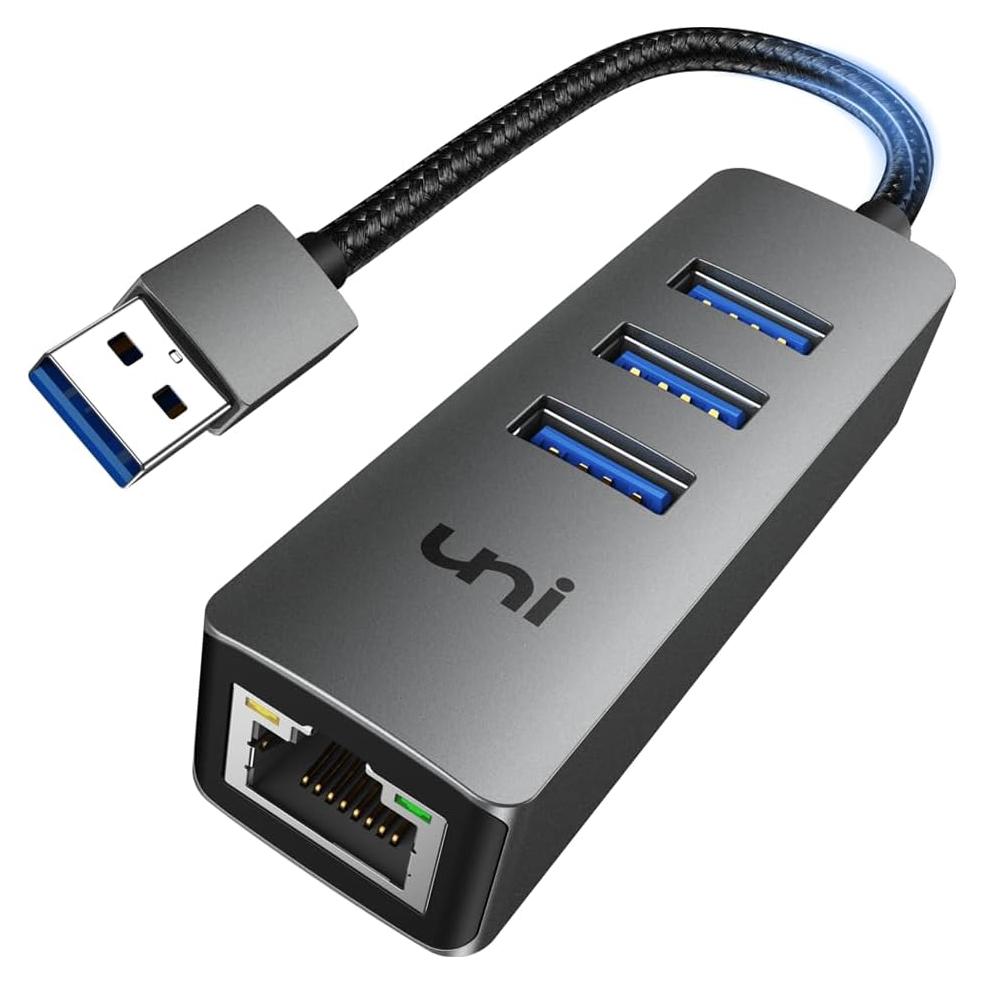 Adaptador USB a Ethernet uni EHUB02 4 en 1 1000 Mbps Gris