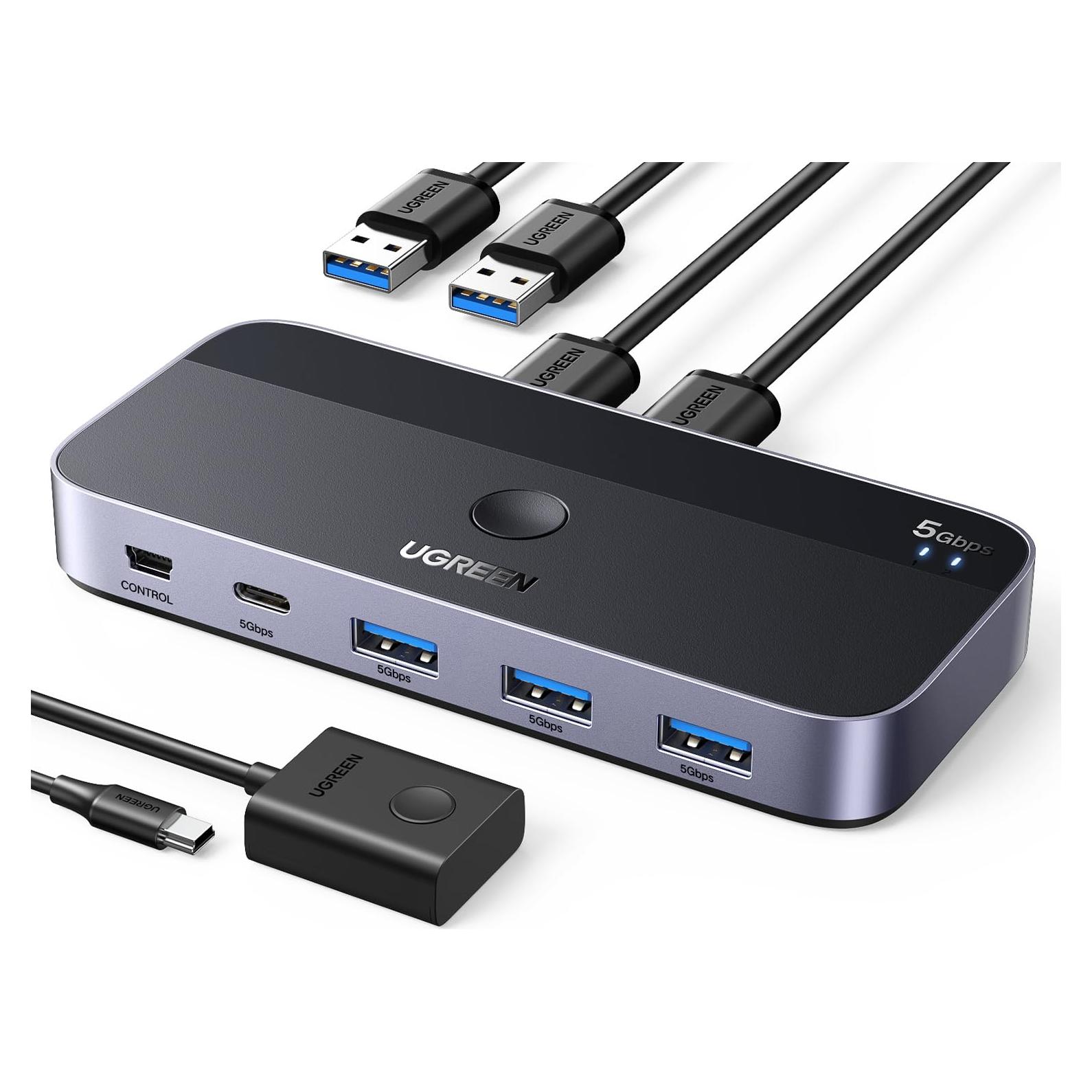 Interruptor USB 3.0 UGREEN 2 PCs 4 Puertos C y A Negro