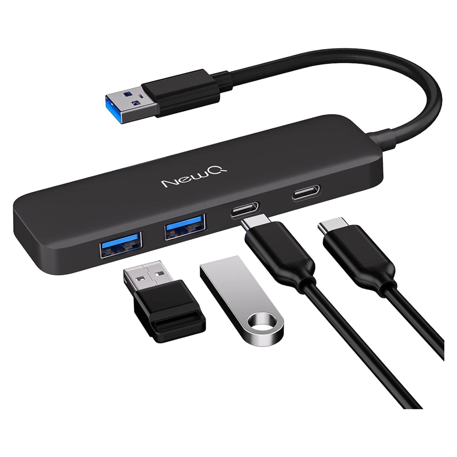 Hub USB 3.0 NewQ de 4 Puertos USB-C y USB-A Ultra Delgado
