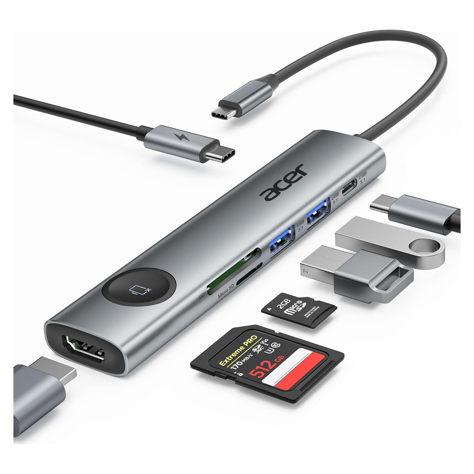 Adaptador USB C a HDMI Acer 7 en 1 4K 60Hz Gris