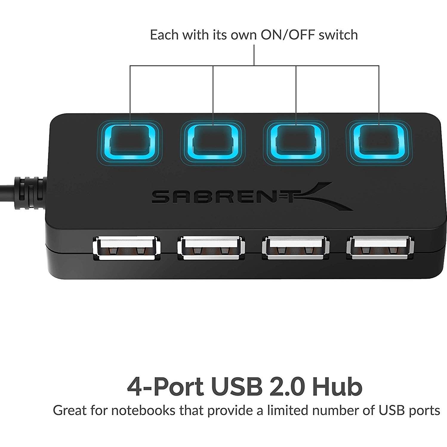 Hub USB 2.0 Sabrent HB-UMLS 4 Puertos con Interruptores LED