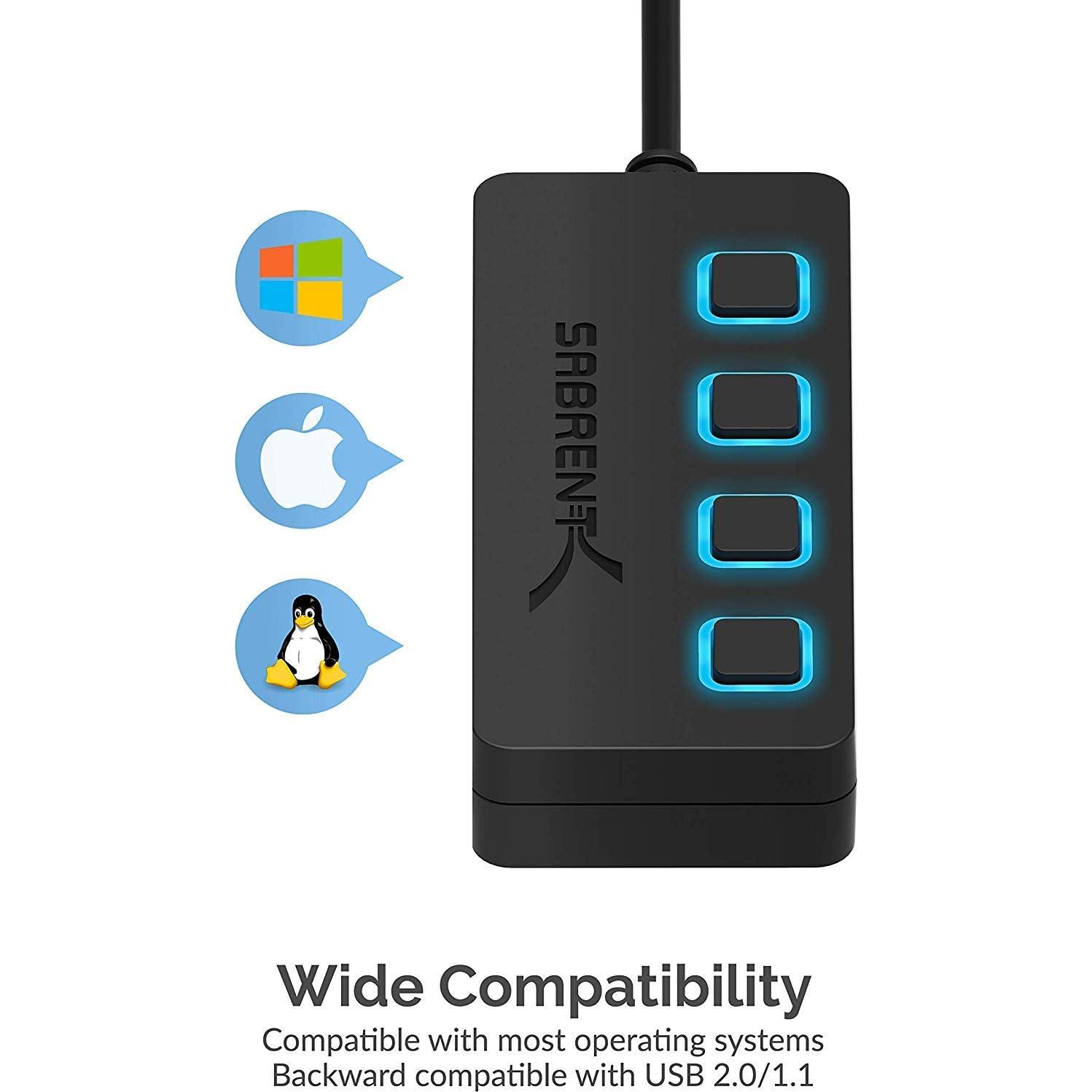 Hub USB 2.0 Sabrent HB-UMLS 4 Puertos con Interruptores LED