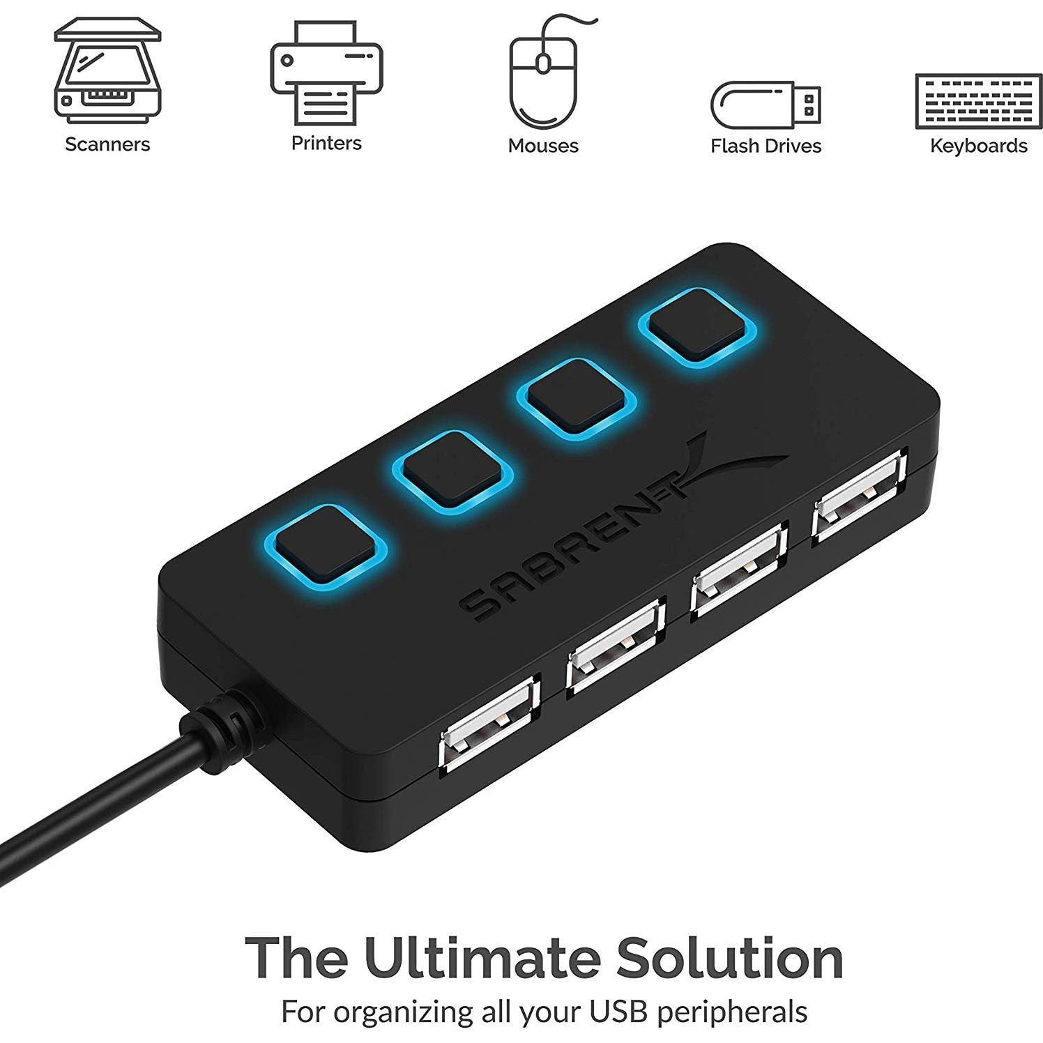 Hub USB 2.0 Sabrent HB-UMLS 4 Puertos con Interruptores LED