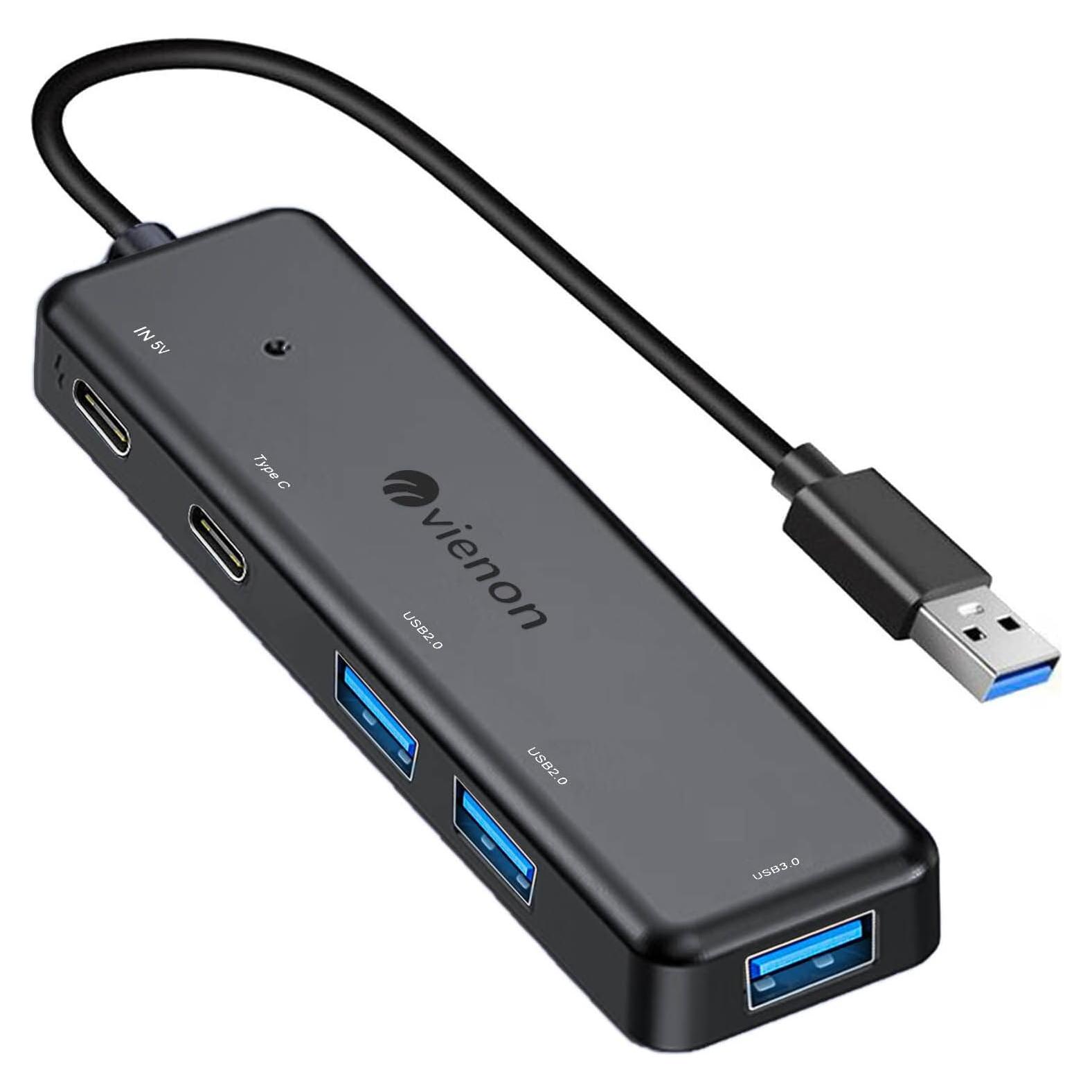 Hub USB 3.0 5 en 1 VIENON con Puertos USB C y Alimentación