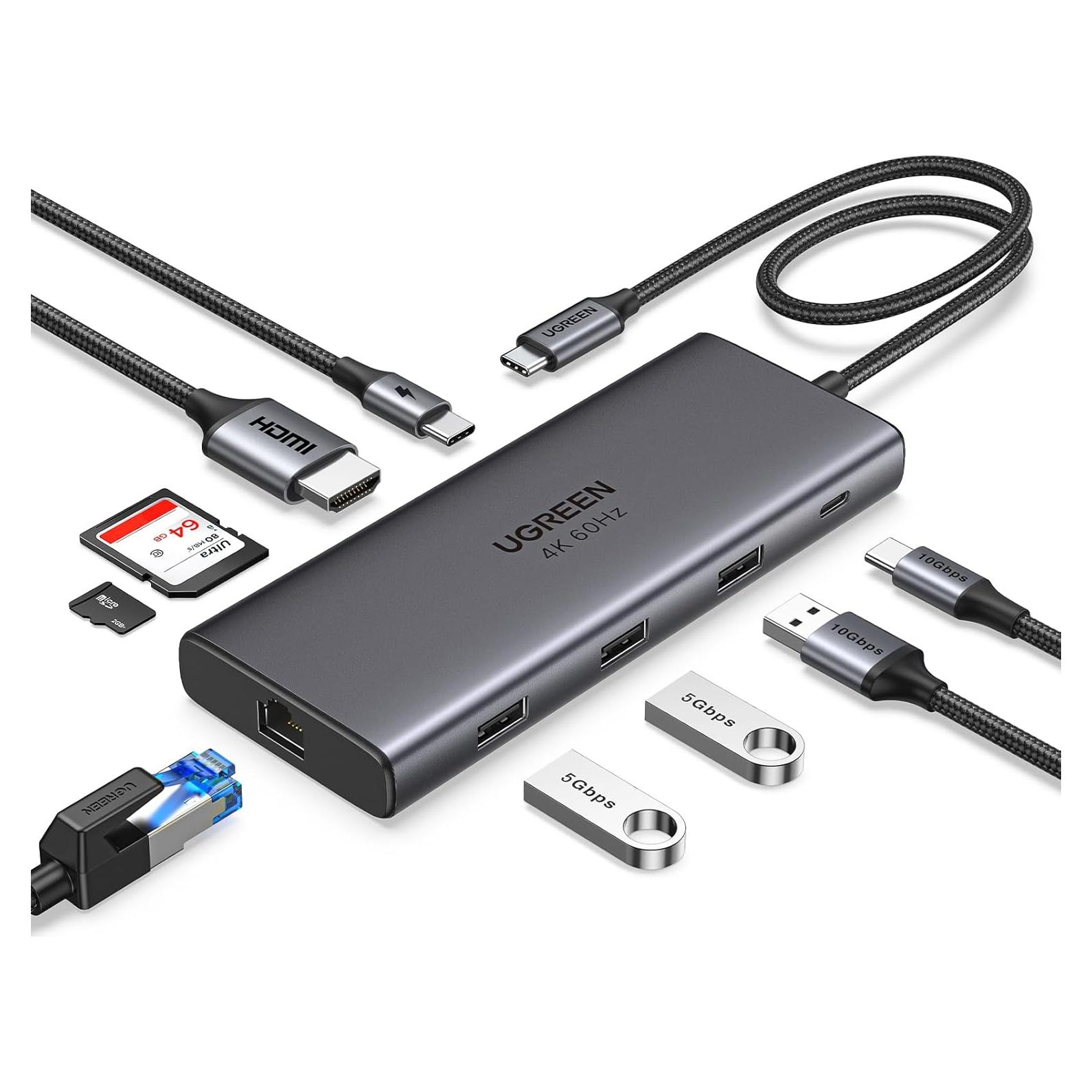 Hub USB C 9 en 1 UGREEN Revodok Pro 10Gbps 4K HDMI 100W