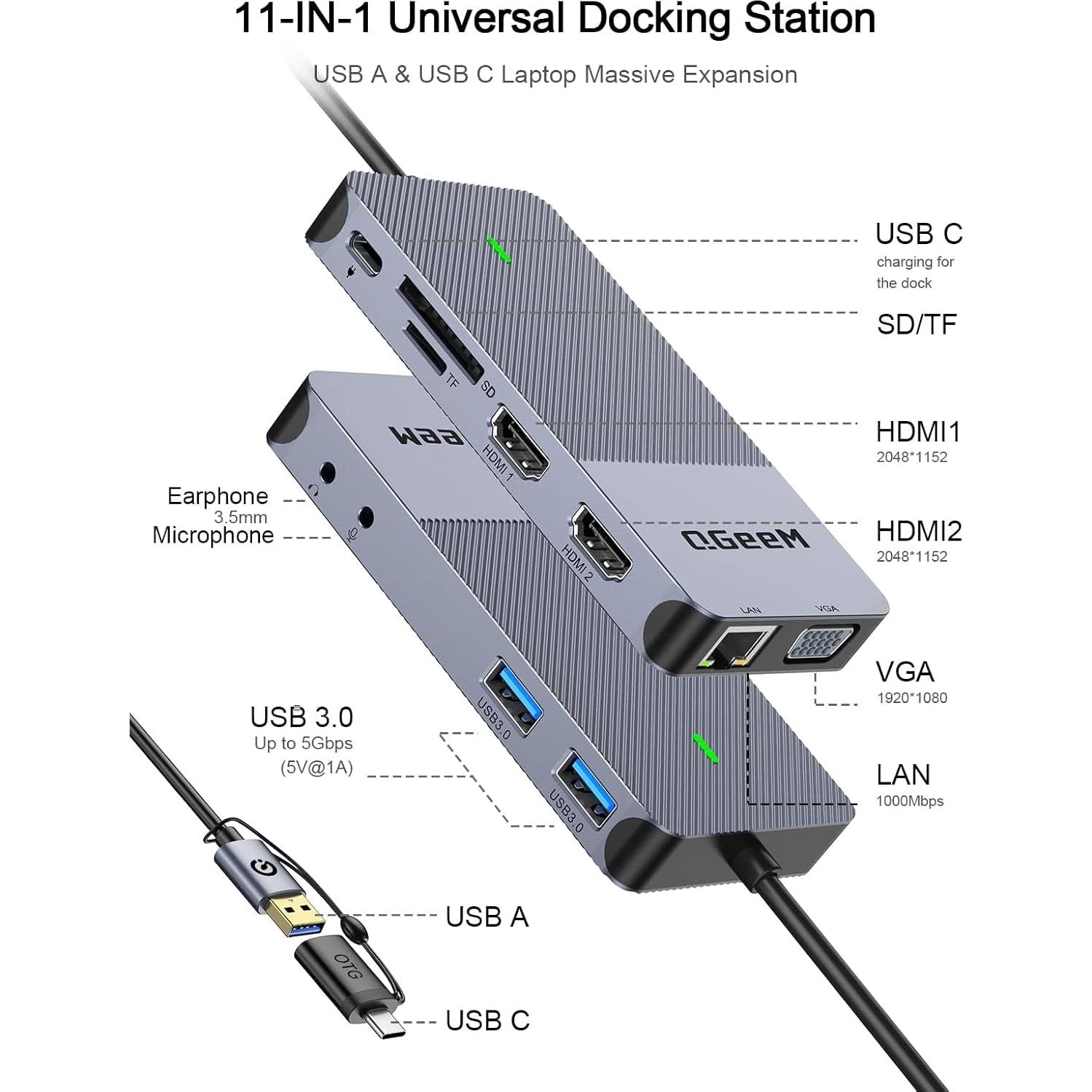 Estación de Acoplamiento USB 3.0 QGeeM D3900 para Laptop