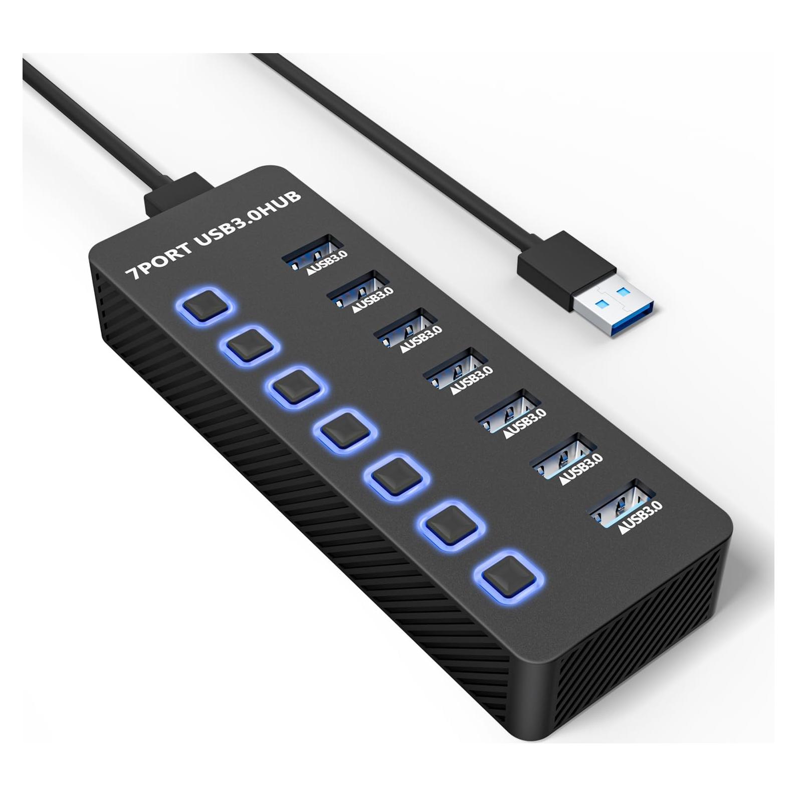 Hub USB 3.0 ONFINIO 7 Puertos con Interruptores y LED