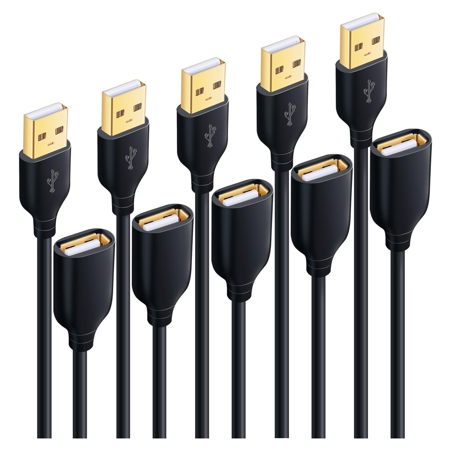 Cable de Extensión USB 2.0 Besgoods 3m 5-Pack Negro