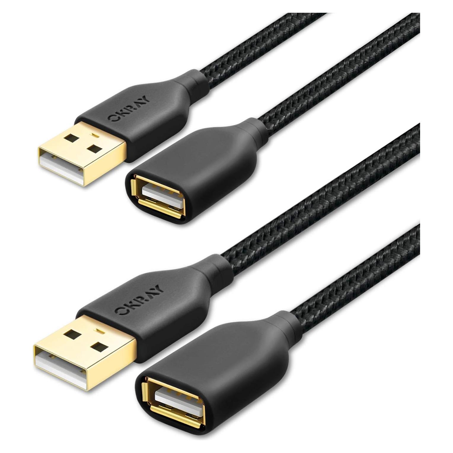 Cable de Extensión USB 2.0 OKRAY 1.83M Macho a Hembra - Paquete de 2