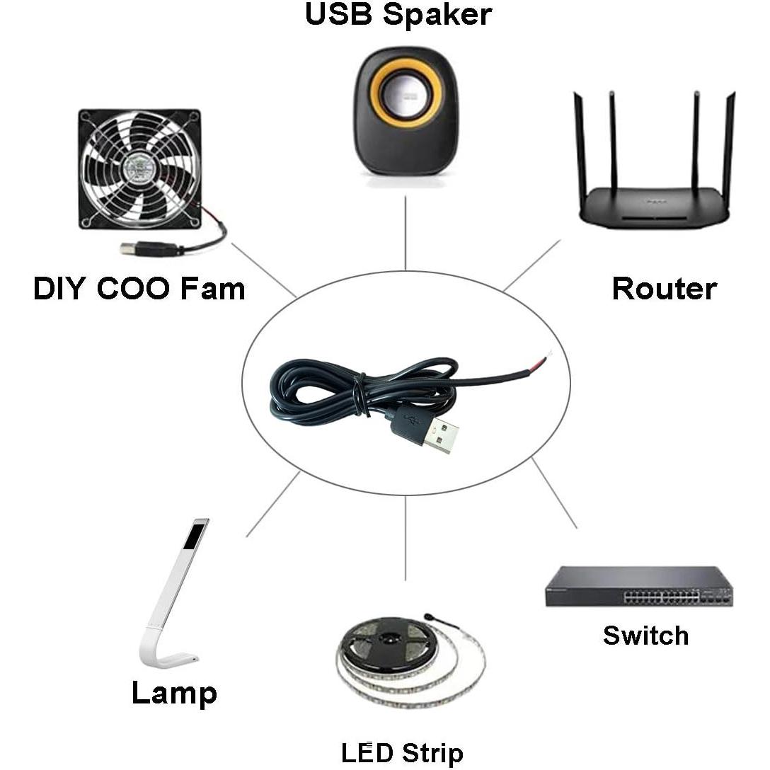 5 Piezas Cable Pigtail USB 2.0 Macho 30cm 22AWG 3A Jienk