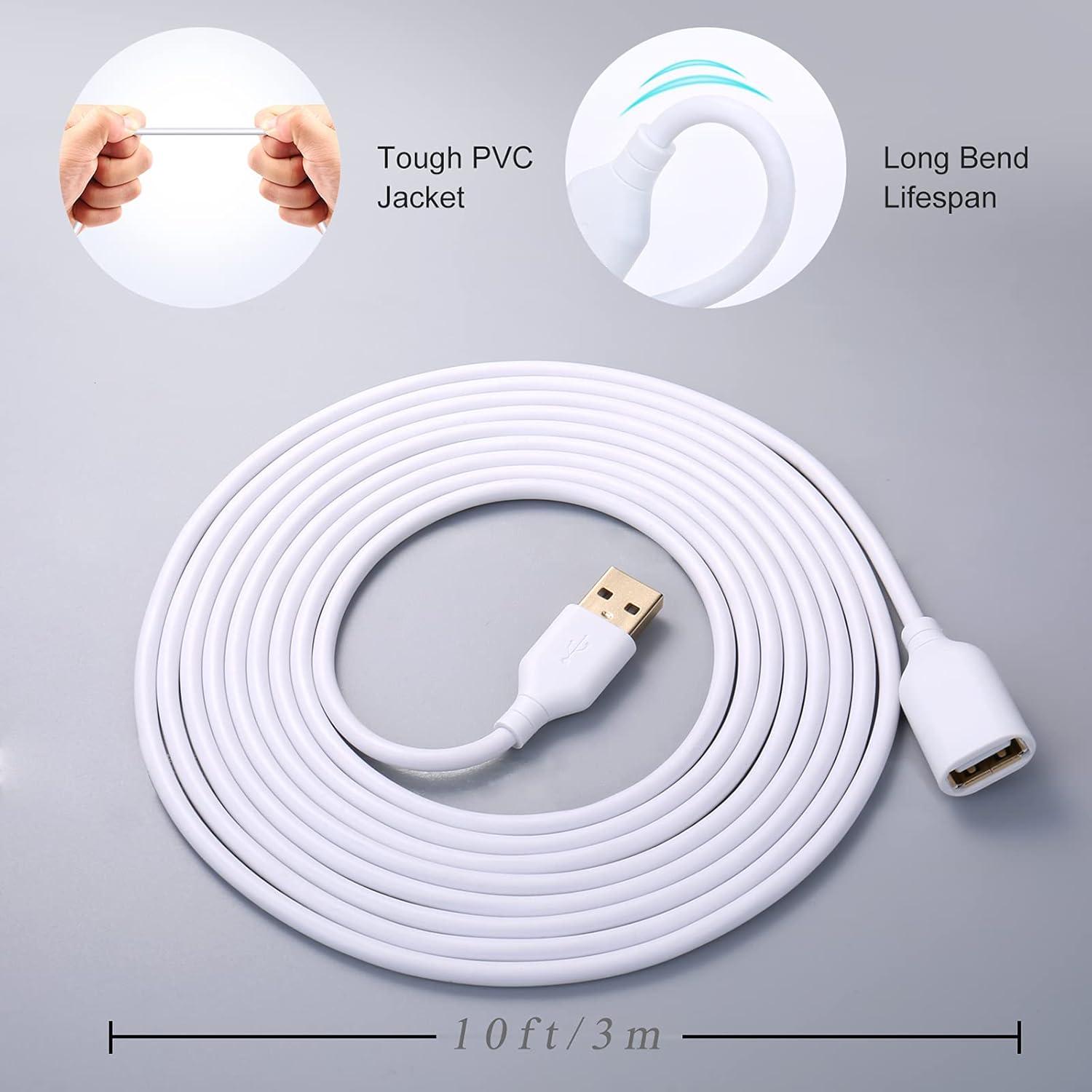 Cable de Extensión USB 2.0 Costyle Blanco 10ft (3m) 2-Pack