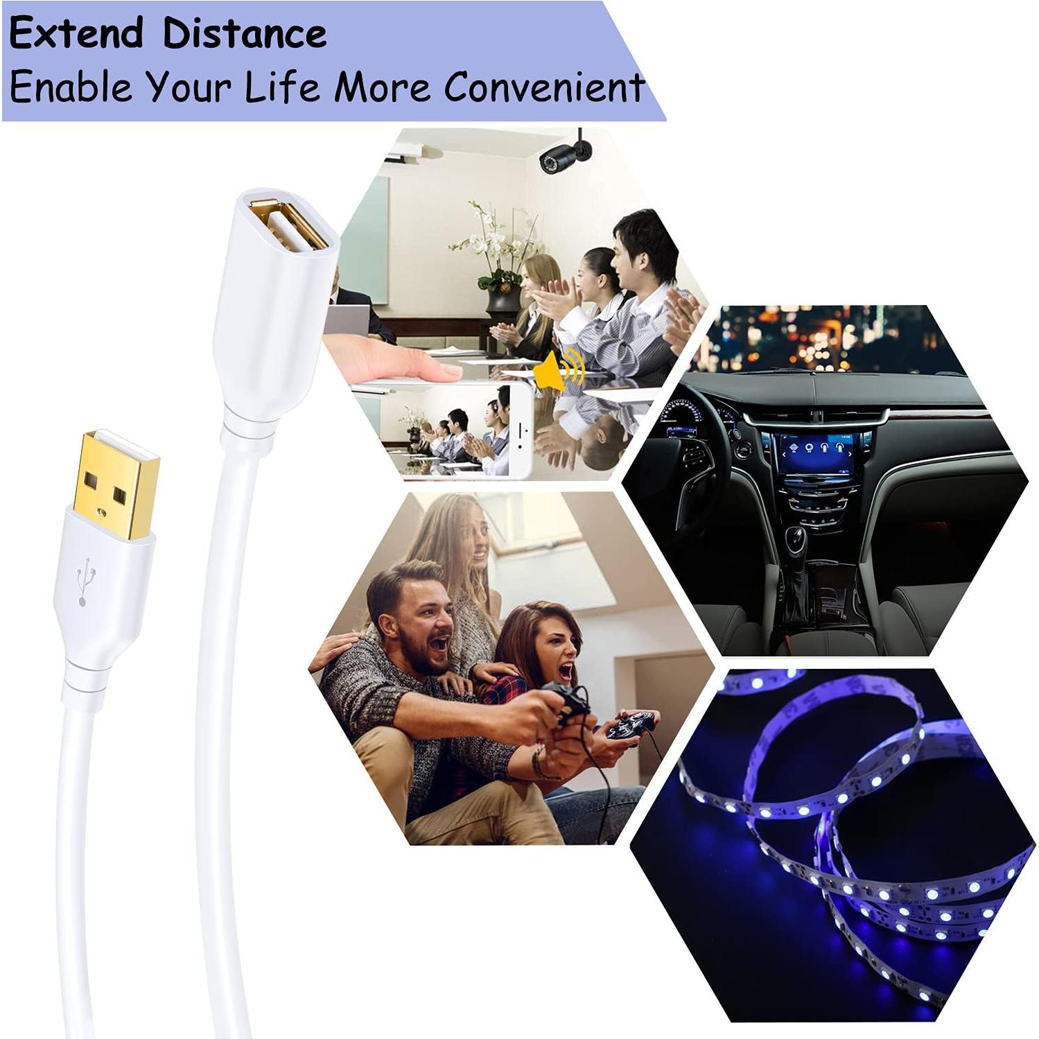 Cable de Extensión USB 2.0 Costyle Blanco 10ft (3m) 2-Pack